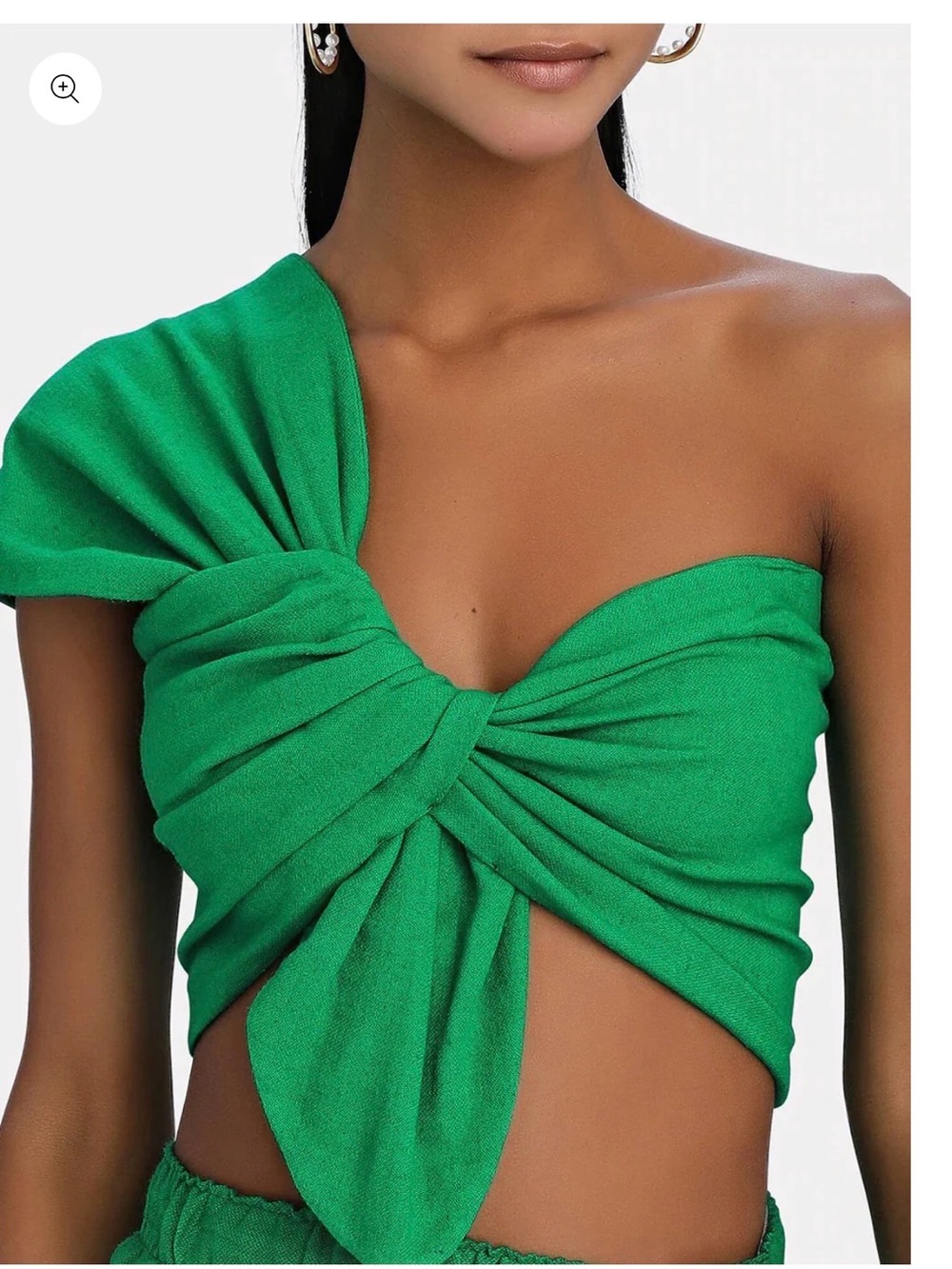 Green One-Shoulder Twist Knot Crop Top - Unbranded